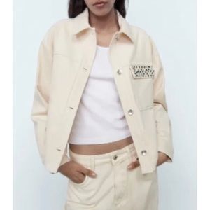 Zara Rhinestones cream cropped jacket
